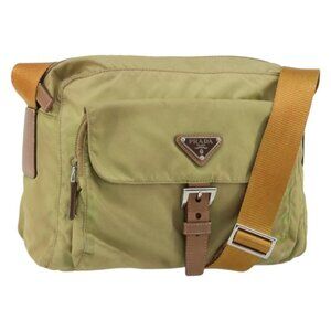Authentic PRADA Shoulder Bag Nylon Beige Silver